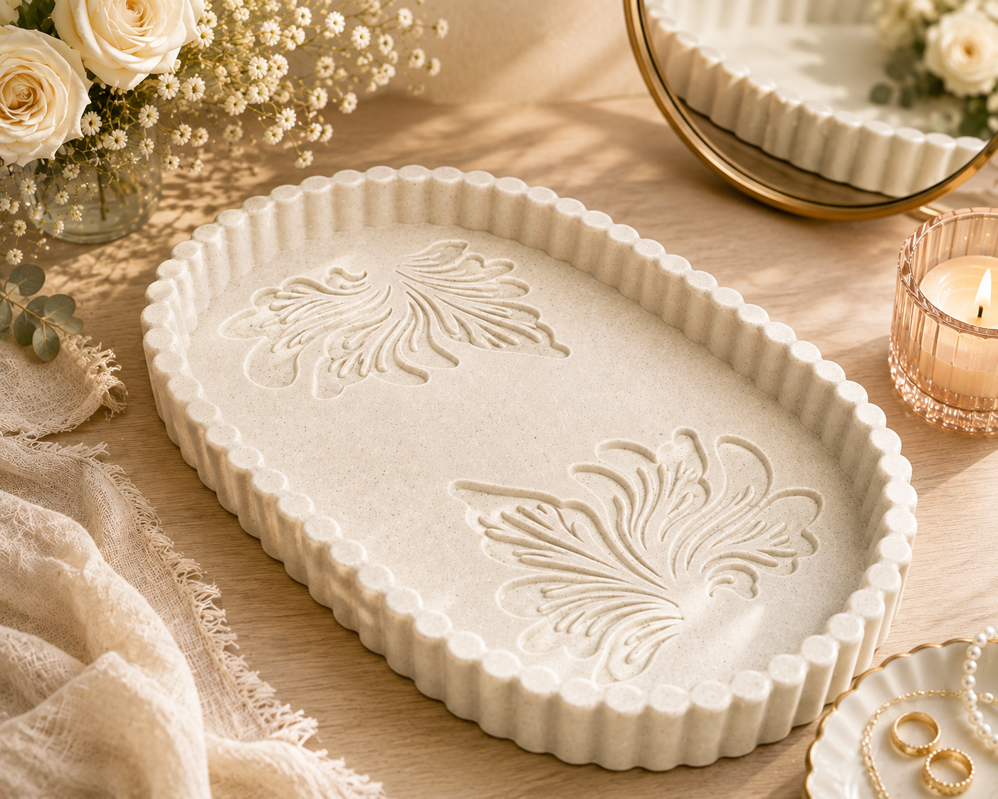 Ivory Floral Tray