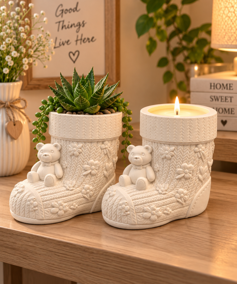 Candle 017 – Teddy Bear Boot Candle or Succulent Holder
